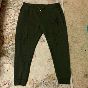 Distressed olive green joggers